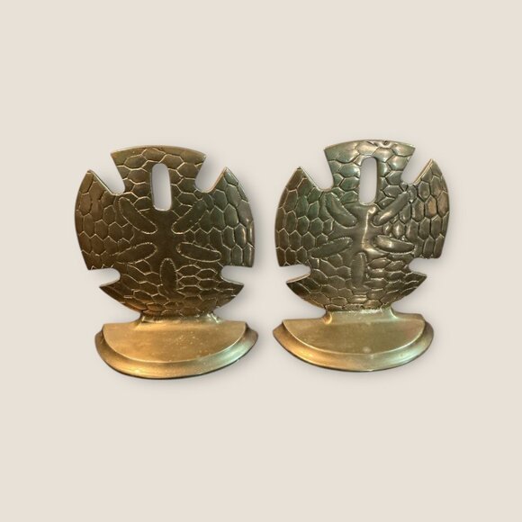 Vintage Brass Sand Dollar Bookends Textured Design Coastal Decor - Picture 2 of 6